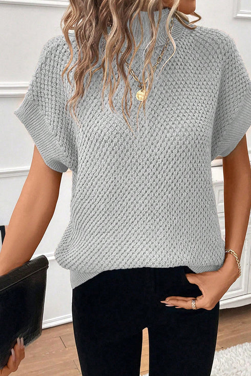 Turtleneck Textured Short Sleeve Sweater
