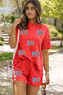 Twist Front American Flag Sequin Ribbed Crop and Shorts Set