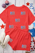 Twist Front American Flag Sequin Ribbed Crop and Shorts Set