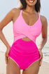 Twist Front Cutout Detail Geometric Trim One Piece Swimsuit