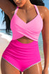 Twist Front Cutout Detail Geometric Trim One Piece Swimsuit