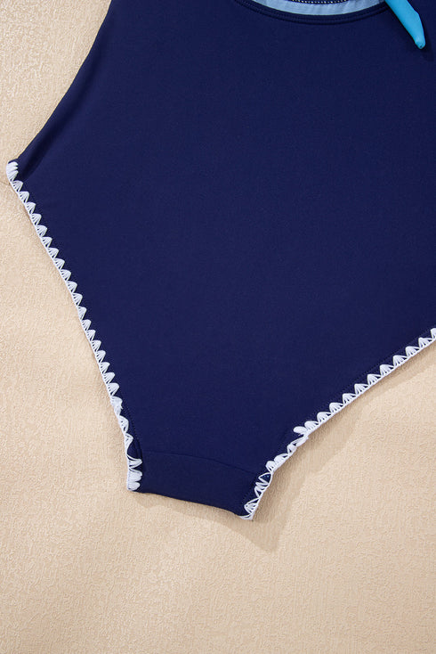 Twist Front Cutout Detail Geometric Trim One Piece Swimsuit