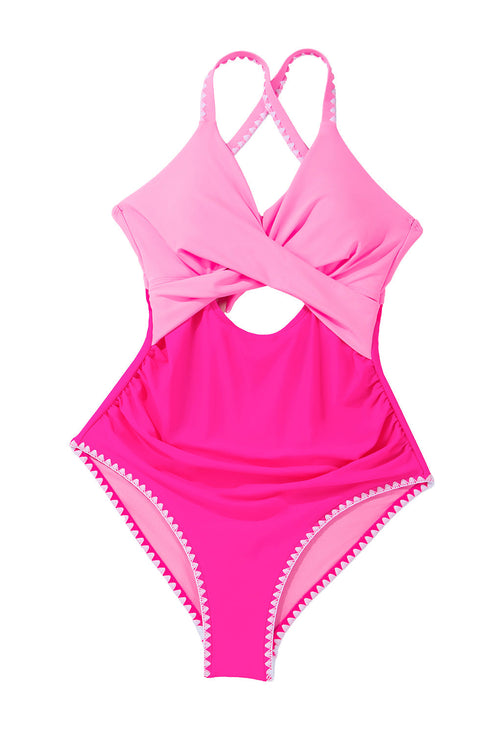 Twist Front Cutout Detail Geometric Trim One Piece Swimsuit