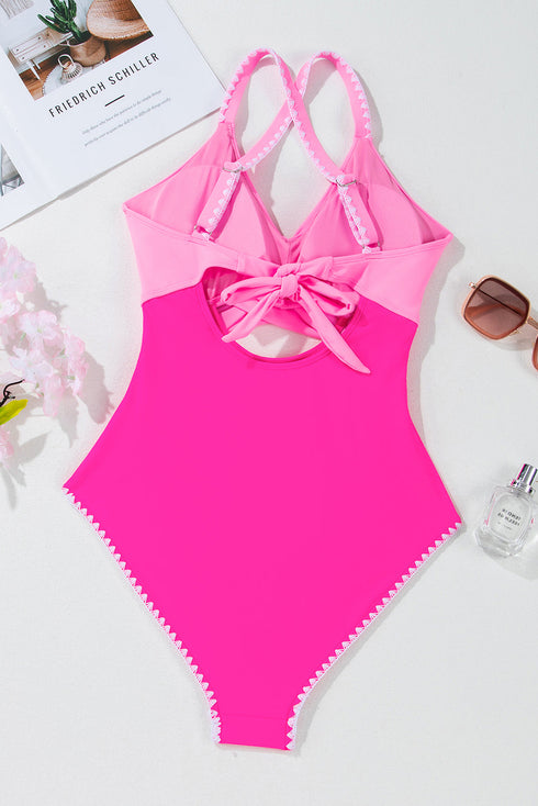 Twist Front Cutout Detail Geometric Trim One Piece Swimsuit