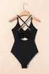 Twist Front Cutout Detail Geometric Trim One Piece Swimsuit