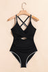 Twist Front Cutout Detail Geometric Trim One Piece Swimsuit