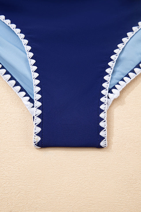 Twist Front Cutout Detail Geometric Trim One Piece Swimsuit