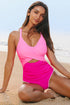 Twist Front Cutout Detail Geometric Trim One Piece Swimsuit