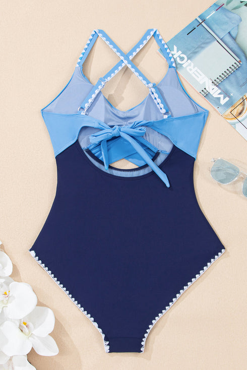 Twist Front Cutout Detail Geometric Trim One Piece Swimsuit