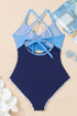 Twist Front Cutout Detail Geometric Trim One Piece Swimsuit