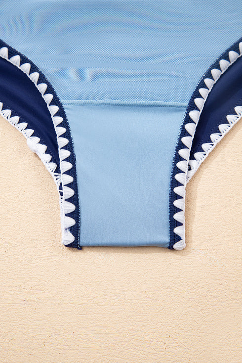 Twist Front Cutout Detail Geometric Trim One Piece Swimsuit