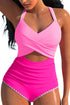 Twist Front Cutout Detail Geometric Trim One Piece Swimsuit