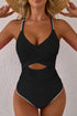 Twist Front Cutout Detail Geometric Trim One Piece Swimsuit