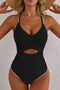 Twist Front Cutout Detail Geometric Trim One Piece Swimsuit