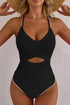 Twist Front Cutout Detail Geometric Trim One Piece Swimsuit