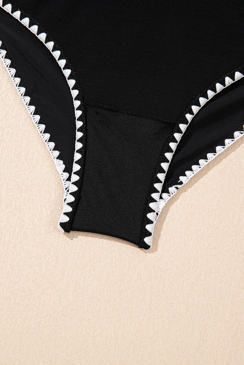 Twist Front Cutout Detail Geometric Trim One Piece Swimsuit