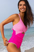 Twist Front Cutout Detail Geometric Trim One Piece Swimsuit