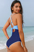 Twist Front Cutout Detail Geometric Trim One Piece Swimsuit