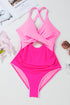 Twist Front Cutout Detail Geometric Trim One Piece Swimsuit