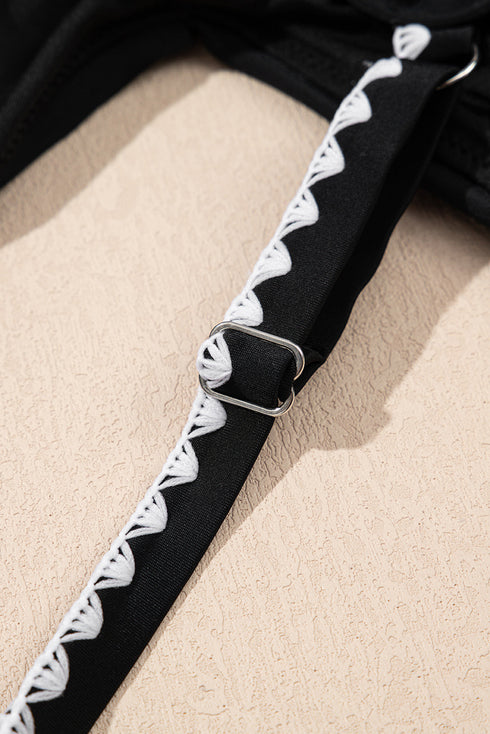 Twist Front Cutout Detail Geometric Trim One Piece Swimsuit