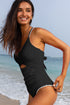 Twist Front Cutout Detail Geometric Trim One Piece Swimsuit