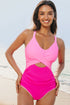 Twist Front Cutout Detail Geometric Trim One Piece Swimsuit