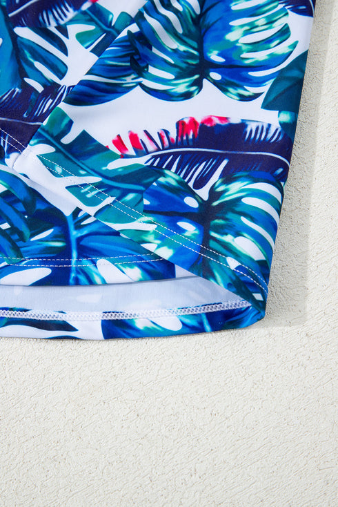 Twist Front Empire Waist Tropical Print Tankini Top