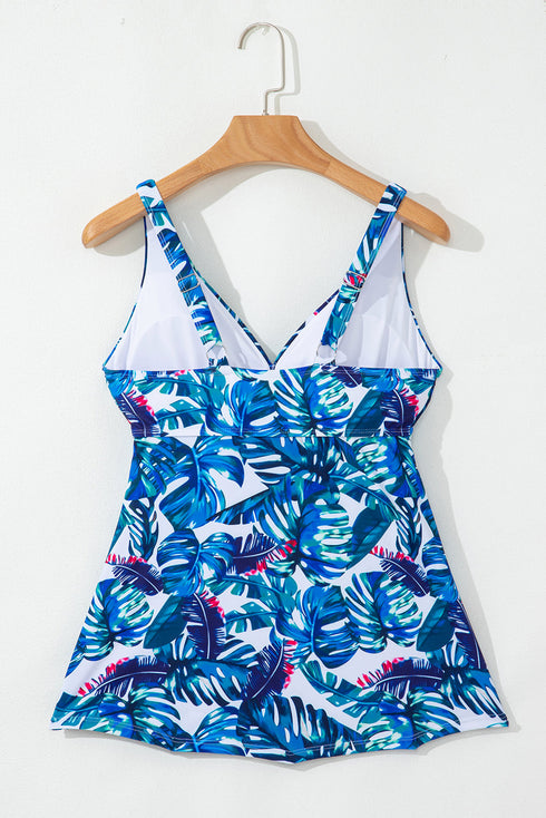 Twist Front Empire Waist Tropical Print Tankini Top