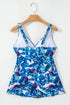 Twist Front Empire Waist Tropical Print Tankini Top