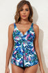 Twist Front Empire Waist Tropical Print Tankini Top