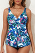 Twist Front Empire Waist Tropical Print Tankini Top
