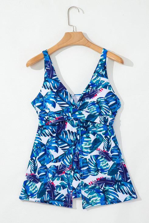 Twist Front Empire Waist Tropical Print Tankini Top