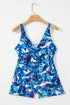 Twist Front Empire Waist Tropical Print Tankini Top