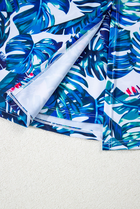 Twist Front Empire Waist Tropical Print Tankini Top