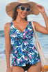 Twist Front Empire Waist Tropical Print Tankini Top