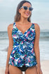 Twist Front Empire Waist Tropical Print Tankini Top