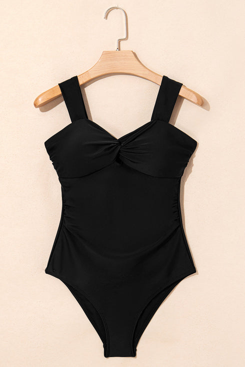 Twist Front Ruched Cutout One Piece Swimsuit