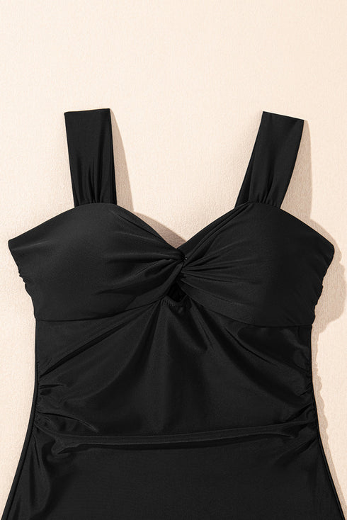 Twist Front Ruched Cutout One Piece Swimsuit