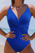 Twist Front Ruched V Neck One Piece Swimsuit