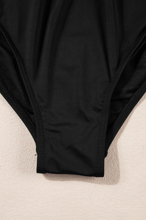 Twist Front Ruched V Neck One Piece Swimsuit