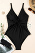 Twist Front Ruched V Neck One Piece Swimsuit