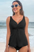 Twist Front V Neck Empire Waist Swim Tankini Top