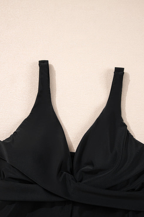 Twist Front V Neck Empire Waist Swim Tankini Top