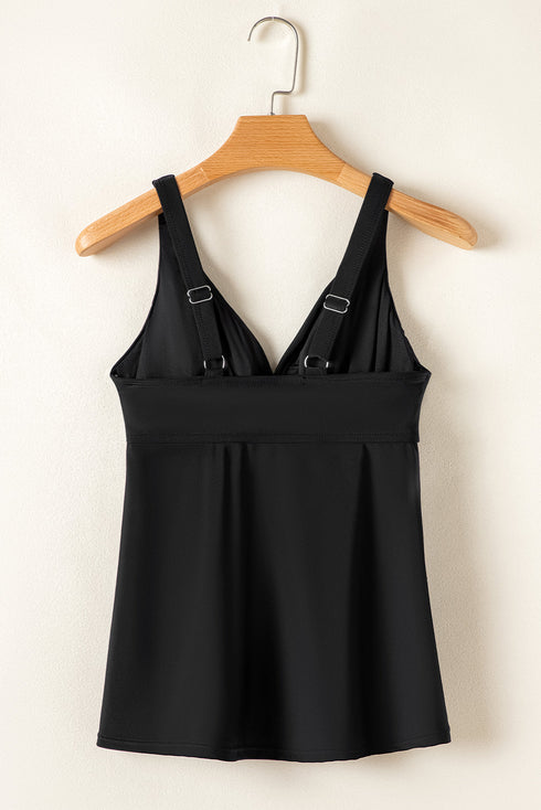 Twist Front V Neck Empire Waist Swim Tankini Top