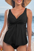 Twist Front V Neck Empire Waist Swim Tankini Top