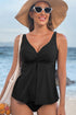 Twist Front V Neck Empire Waist Swim Tankini Top