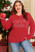 Twist Ribbed Merry Letter Graphic Corded Long Sleeve Top