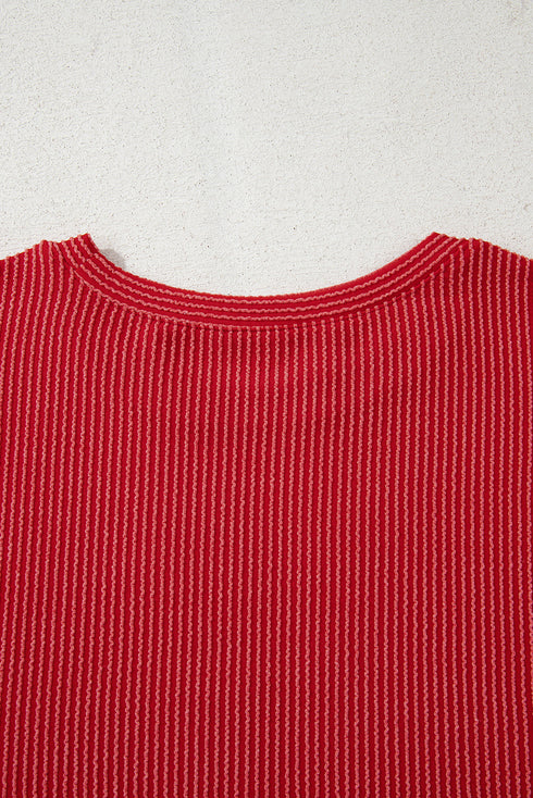 Twist Ribbed Merry Letter Graphic Corded Long Sleeve Top