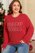 Twist Ribbed Merry Letter Graphic Corded Long Sleeve Top