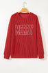 Twist Ribbed Merry Letter Graphic Corded Long Sleeve Top